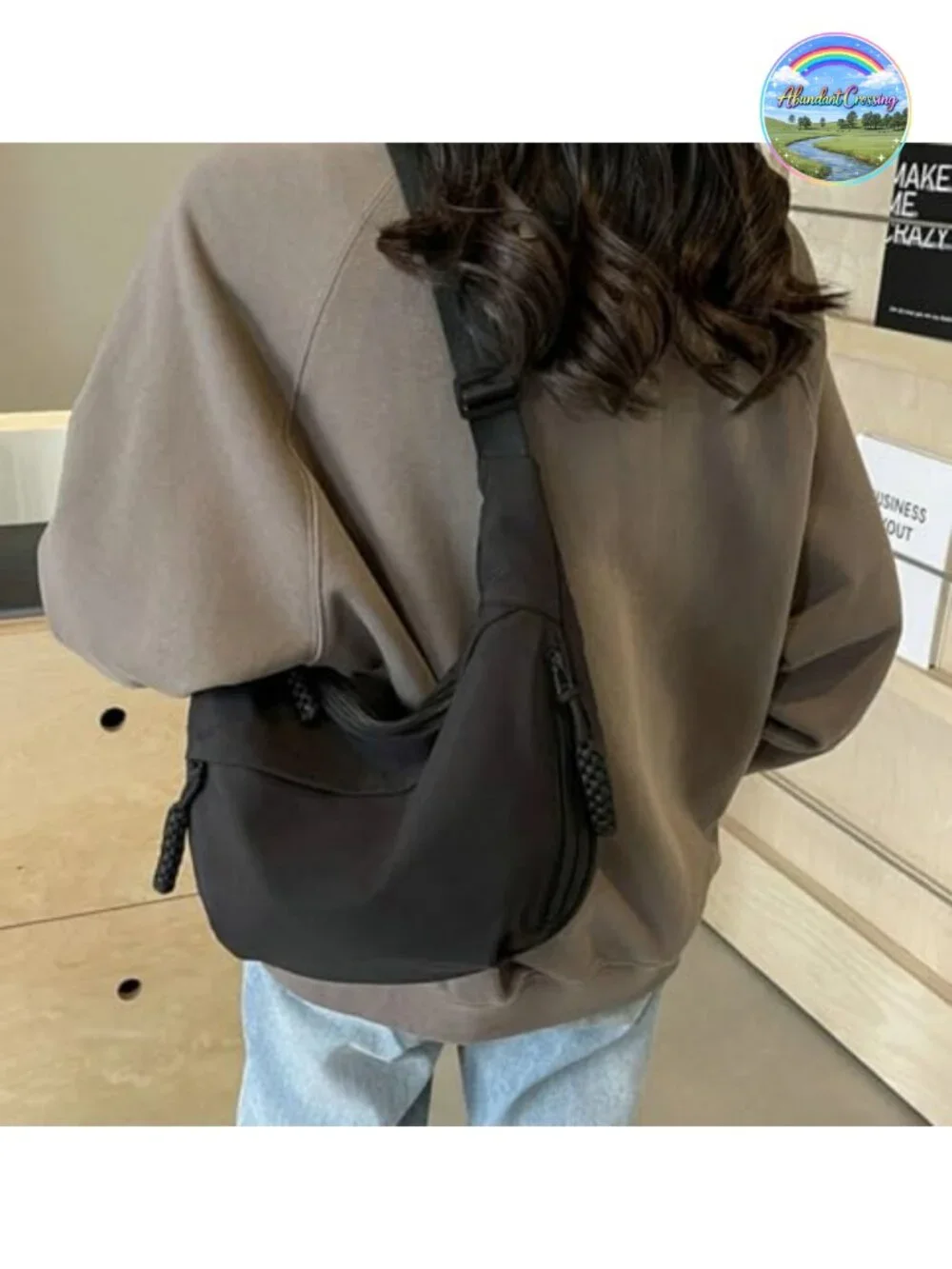 Retro Nylon Canvas Crescent Hobo Shoulder Bag Crossbody Slouchy Corduroy